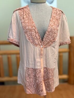 Women's Lace-Trim Button Front Top - Dusty Rose